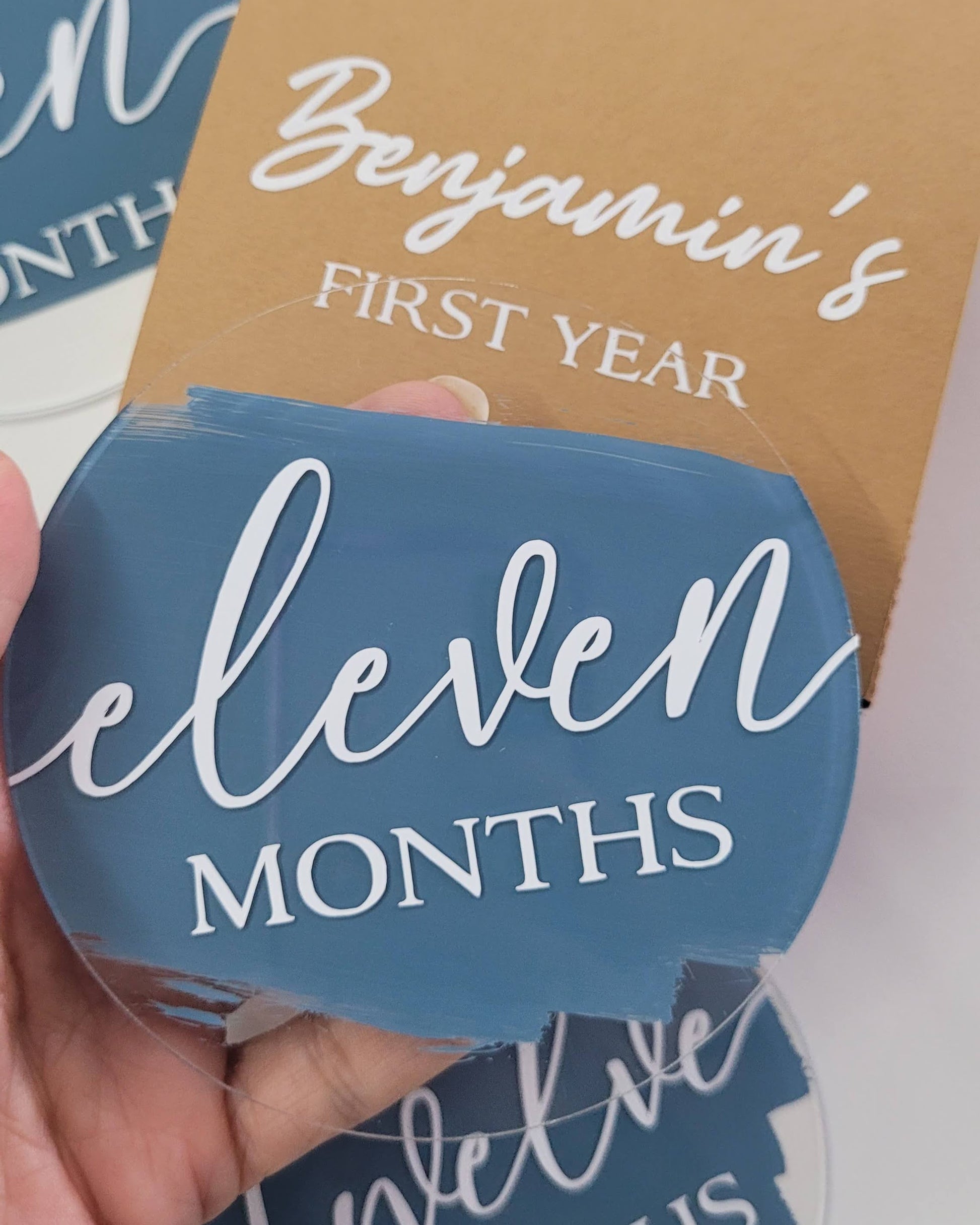Acrylic monthly milestone discs (12M + HELLO WORLD)